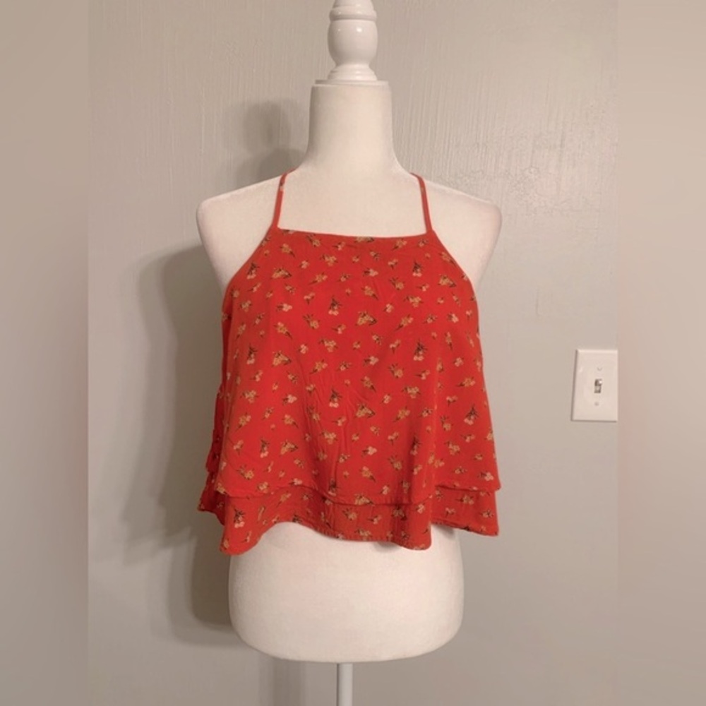 Forever 21 Orange Tiered Crop Tank Top Size Medium